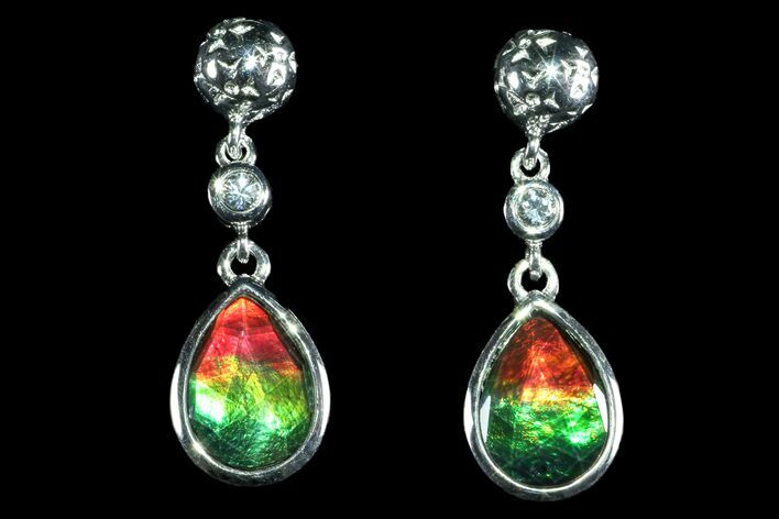 Ammolite Earrings with Sterling Silver and White Sapphires #143582